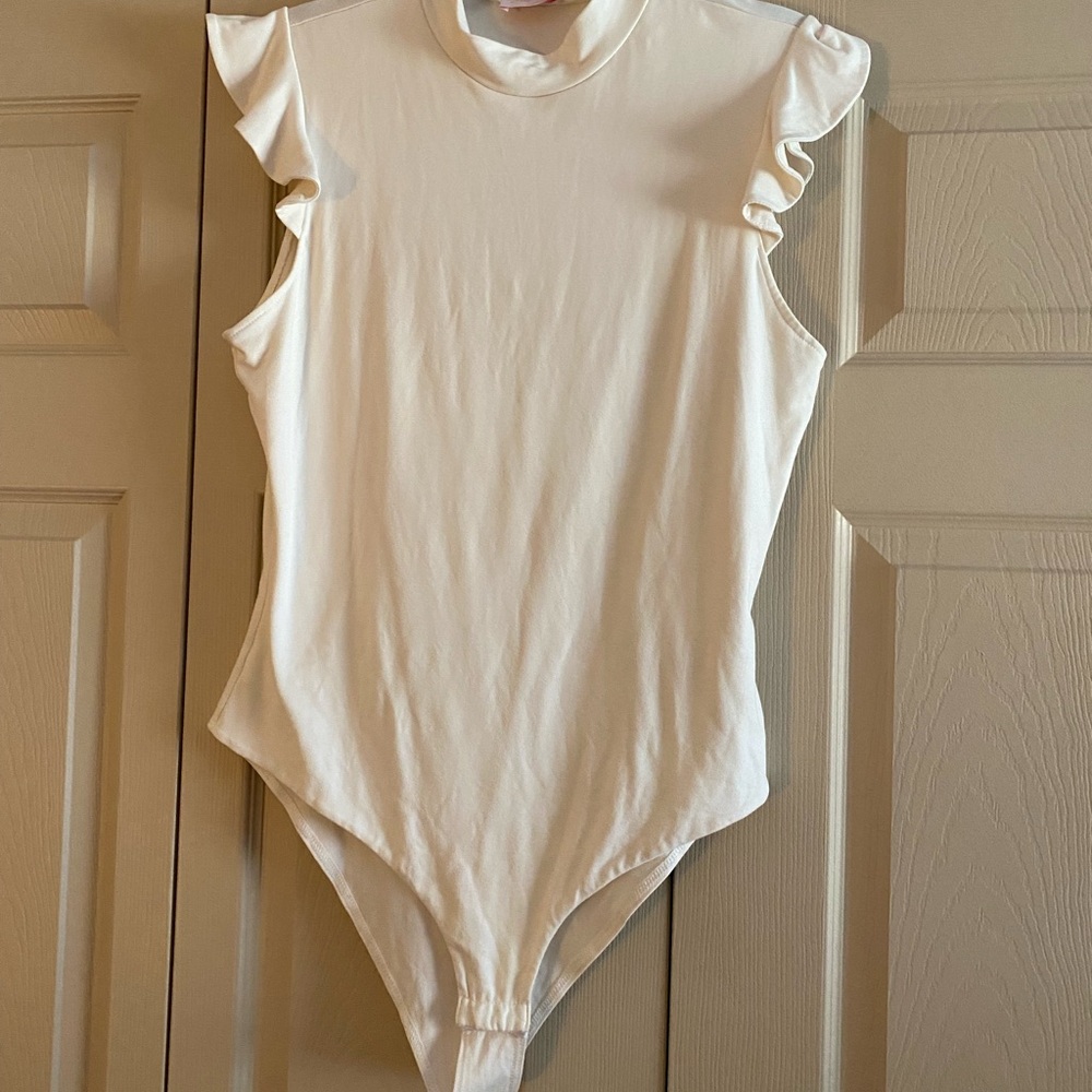 Pink Lily White Ruffled Bodysuit